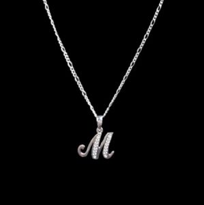925 sterling silver alphabet letter M pendant necklace‎